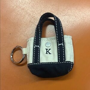 Lands' End Black and Cream Mini Tote Keychain K initial like new
